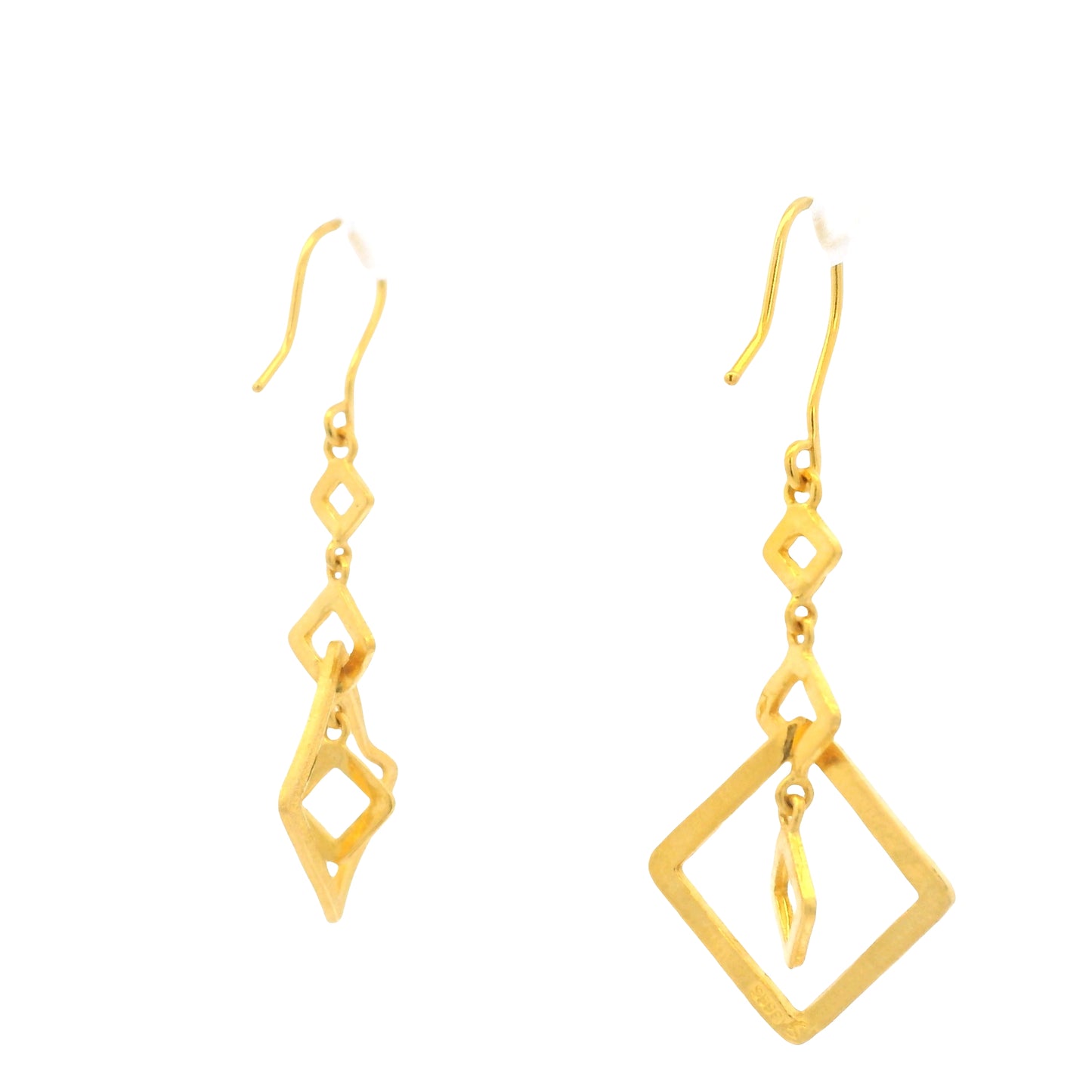 24K Yellow Gold Small & Large Edgy Square Drop Earring