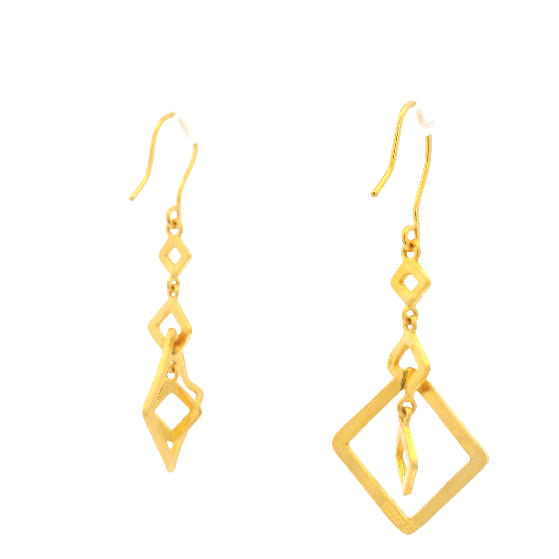24K Yellow Gold Small & Large Edgy Square Drop Earring