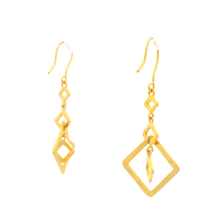 24K Yellow Gold Small & Large Edgy Square Drop Earring