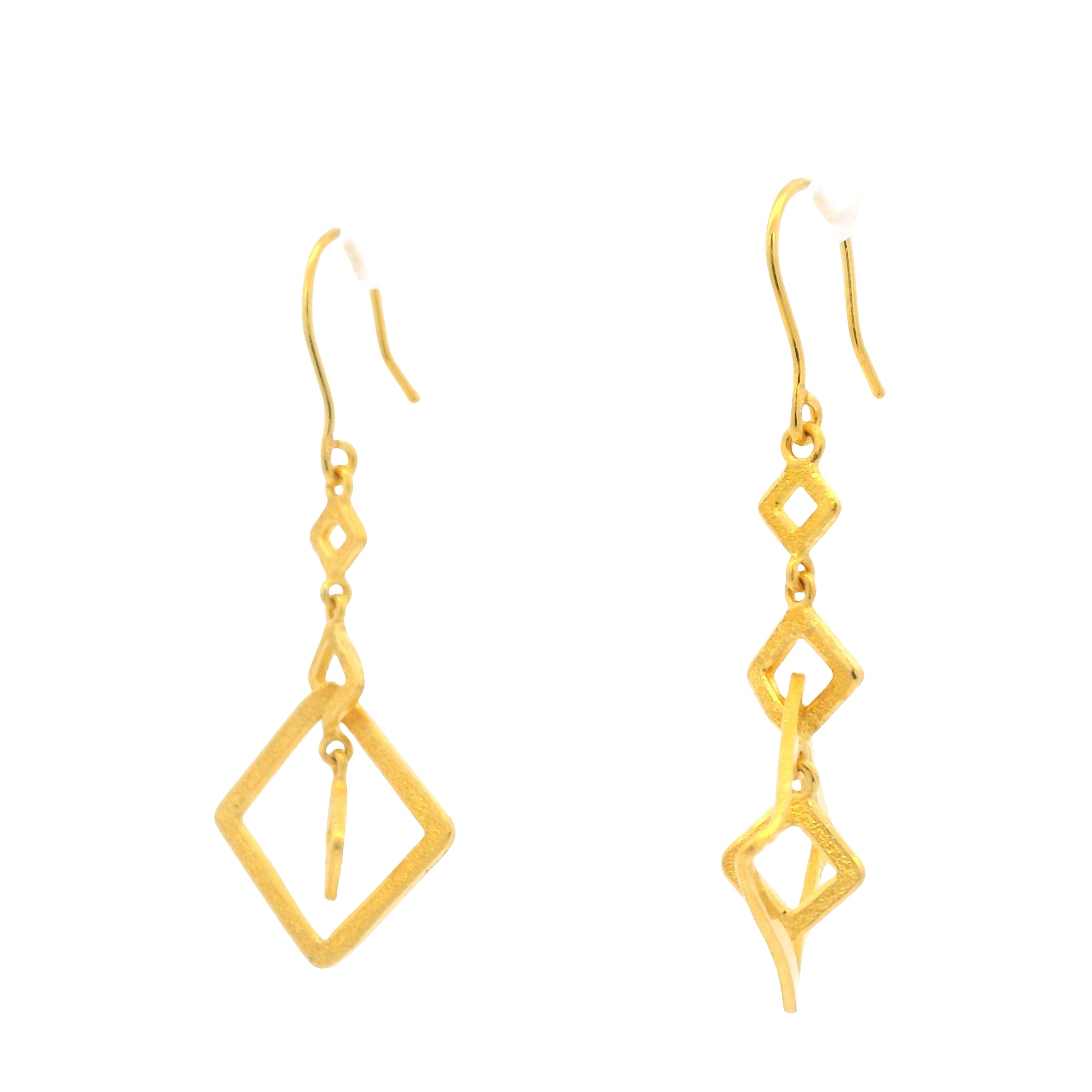 24K Yellow Gold Small & Large Edgy Square Drop Earring