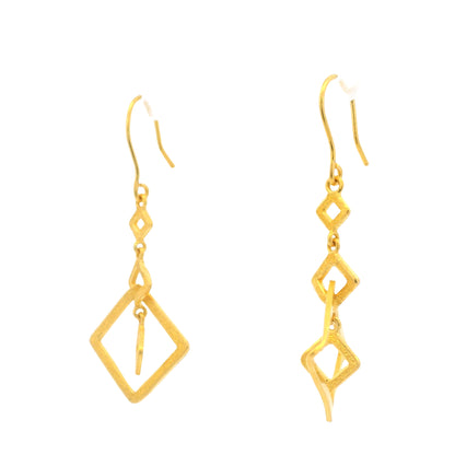 24K Yellow Gold Small & Large Edgy Square Drop Earring