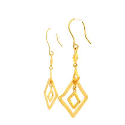 24K Yellow Gold Small & Large Edgy Square Drop Earring