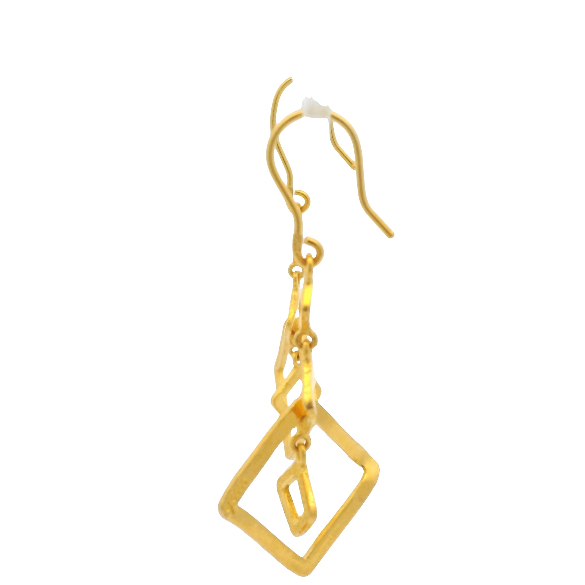24K Yellow Gold Small & Large Edgy Square Drop Earring