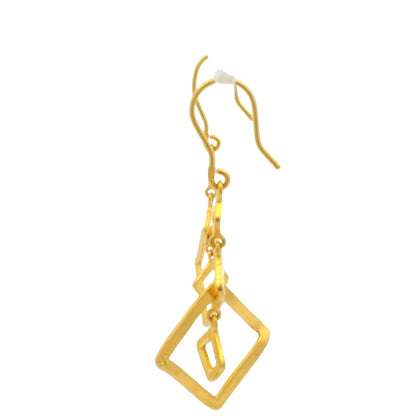 24K Yellow Gold Small & Large Edgy Square Drop Earring