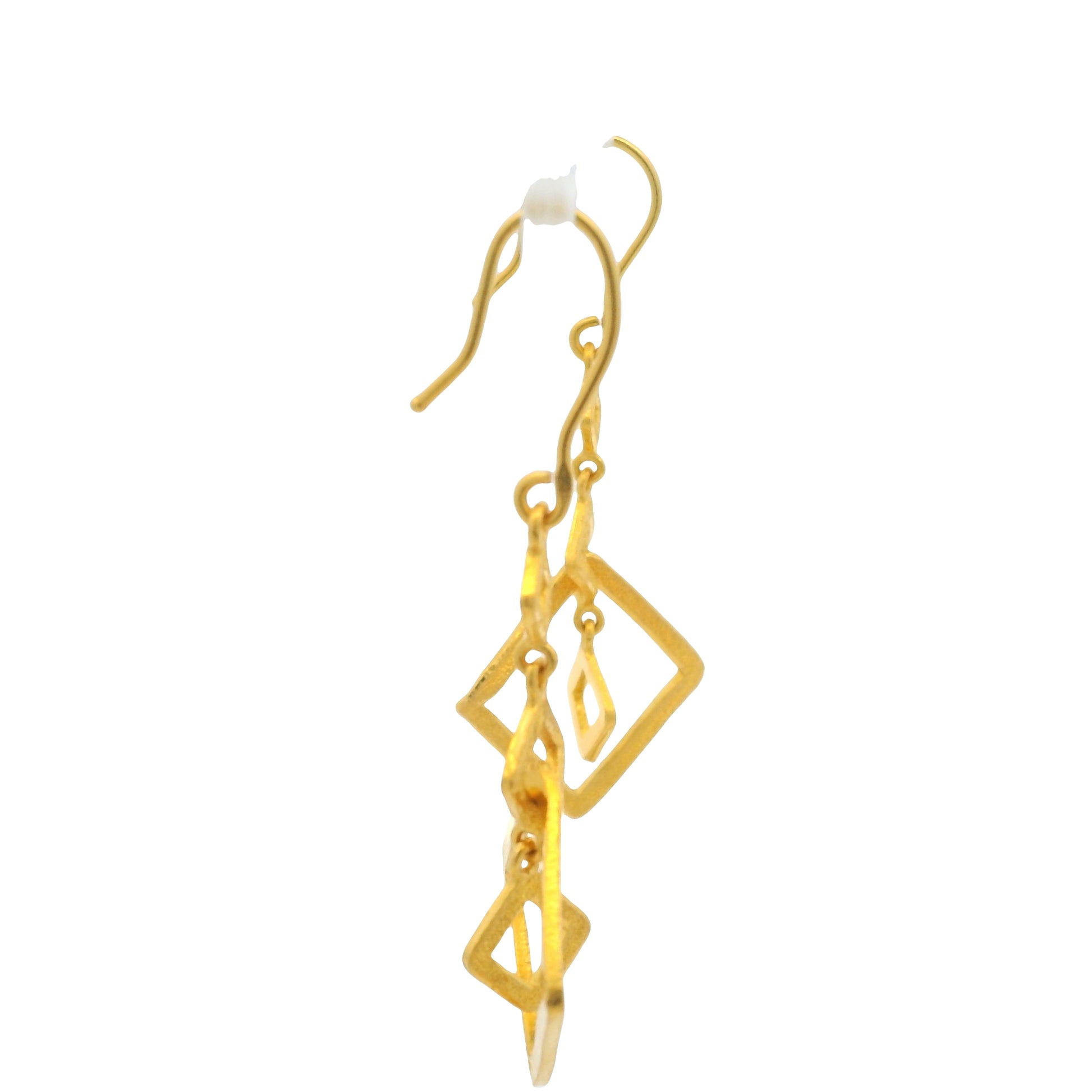 24K Yellow Gold Small & Large Edgy Square Drop Earring