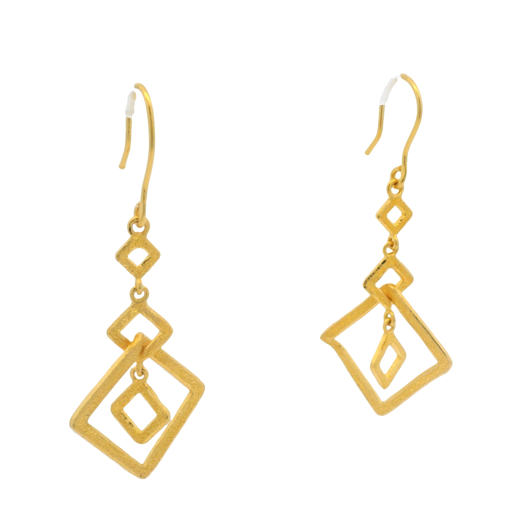 24K Yellow Gold Small & Large Edgy Square Drop Earring