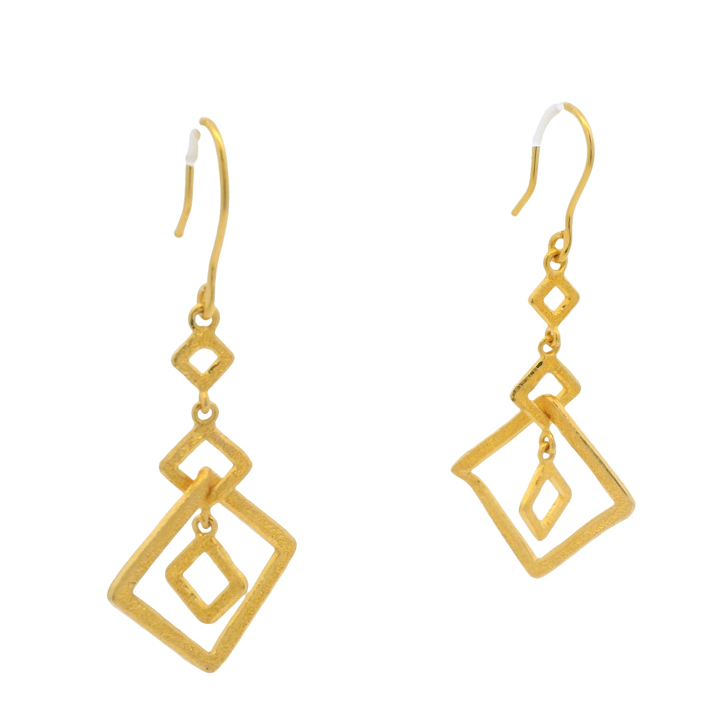 24K Yellow Gold Small & Large Edgy Square Drop Earring