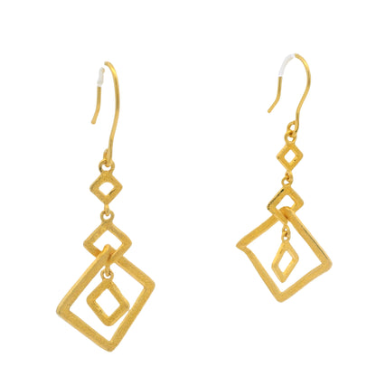 24K Yellow Gold Small & Large Edgy Square Drop Earring