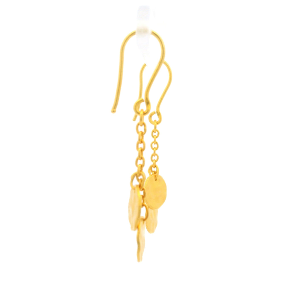 24K Yellow Gold Double Hammered Flat Circle Drop Earrings