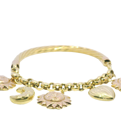 18k Two Tone Gold Sun, Moon, and Heart Dangle Charm Bracelet