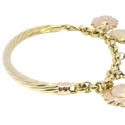 18k Two Tone Gold Sun, Moon, and Heart Dangle Charm Bracelet