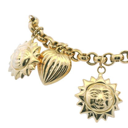 18k Two Tone Gold Sun, Moon, and Heart Dangle Charm Bracelet