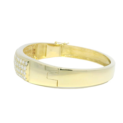 14k Yellow Gold Natural Round Diamond 4-Row Wide Bangle Bracelet