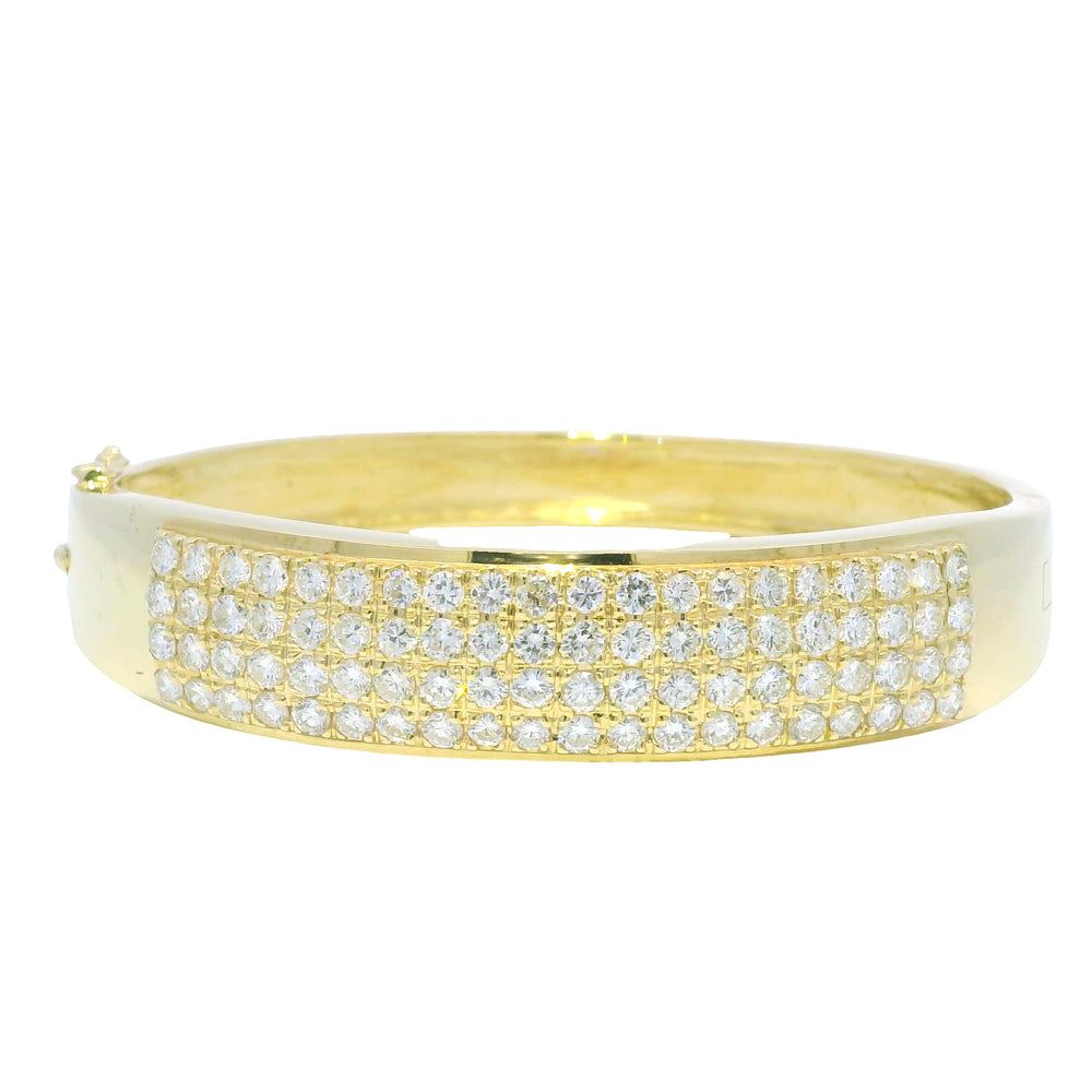 14k Yellow Gold Natural Round Diamond 4-Row Wide Bangle Bracelet