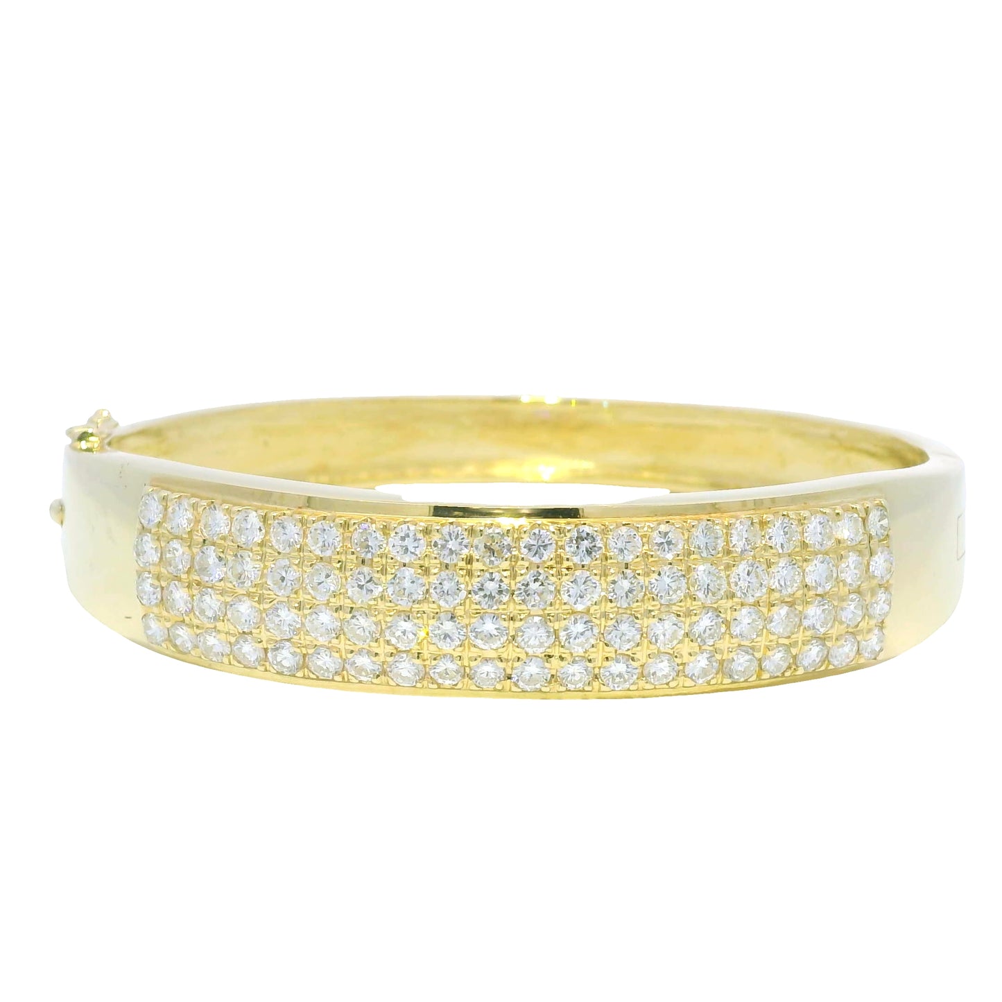 14k Yellow Gold Natural Round Diamond 4-Row Wide Bangle Bracelet