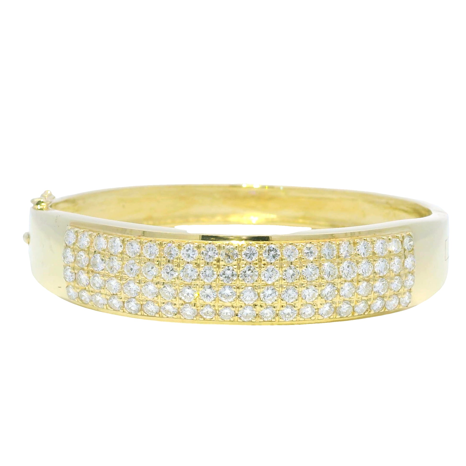 14k Yellow Gold Natural Round Diamond 4-Row Wide Bangle Bracelet