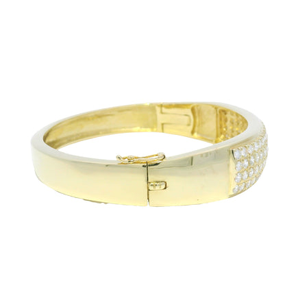 14k Yellow Gold Natural Round Diamond 4-Row Wide Bangle Bracelet