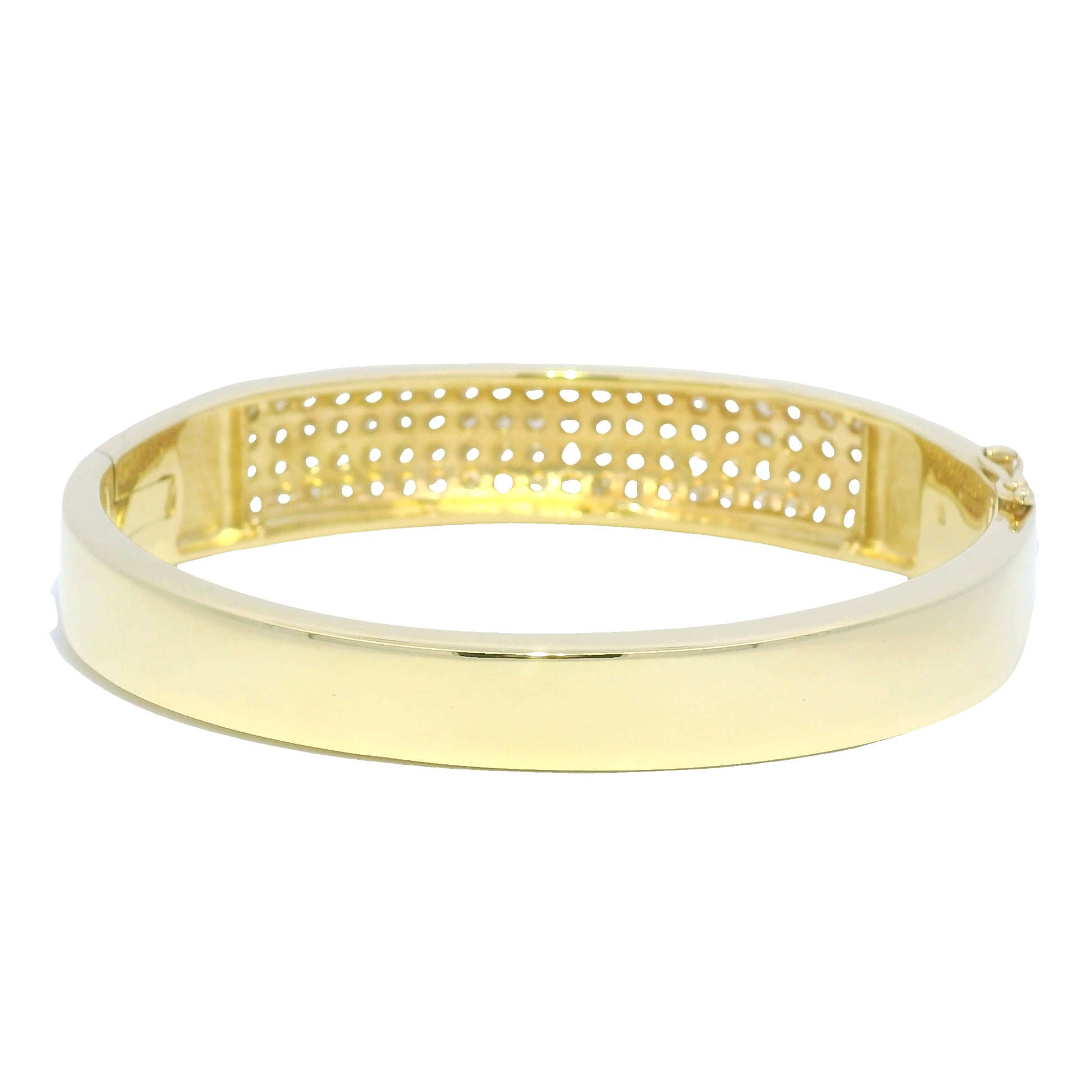 14k Yellow Gold Natural Round Diamond 4-Row Wide Bangle Bracelet