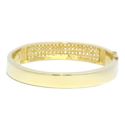 14k Yellow Gold Natural Round Diamond 4-Row Wide Bangle Bracelet