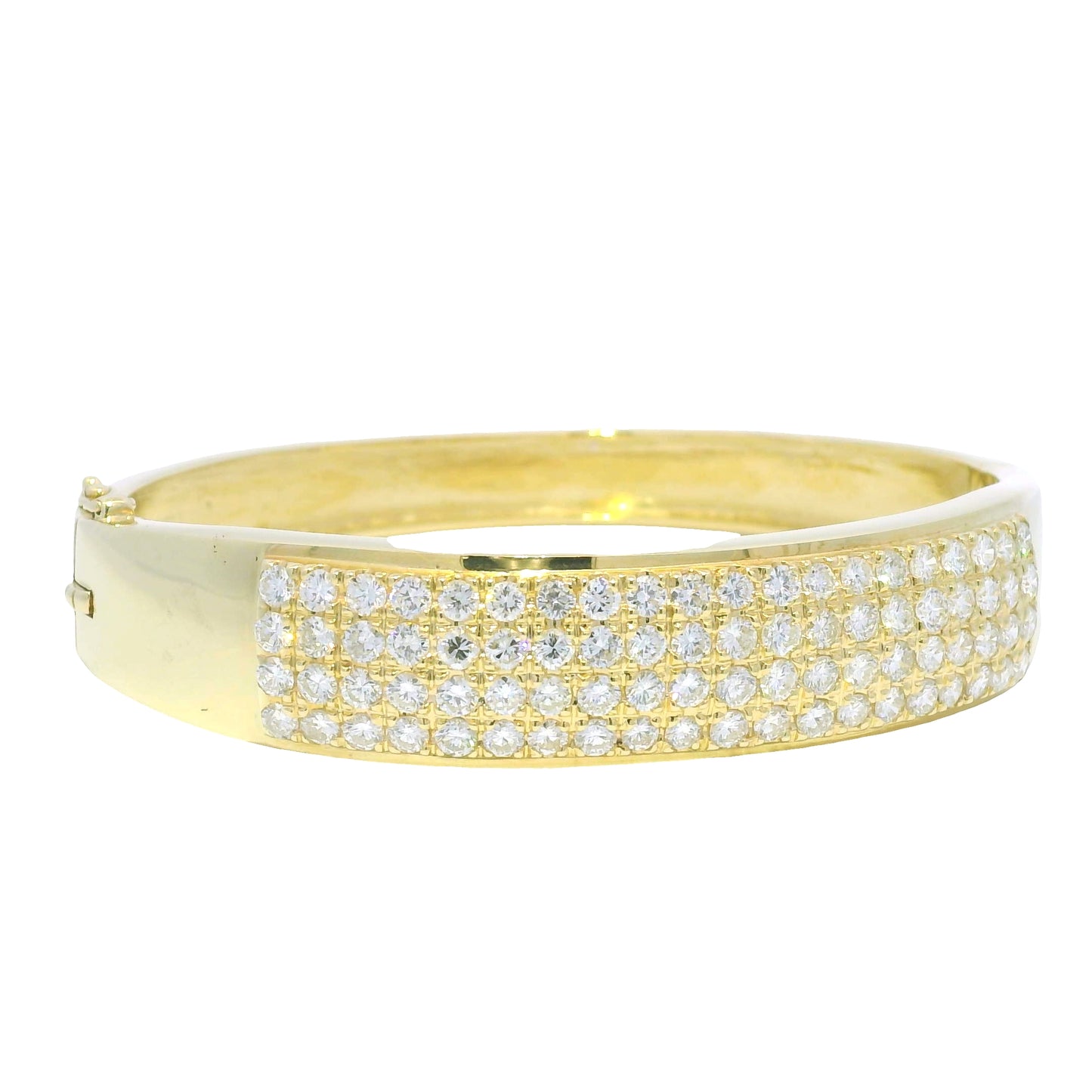 14k Yellow Gold Natural Round Diamond 4-Row Wide Bangle Bracelet