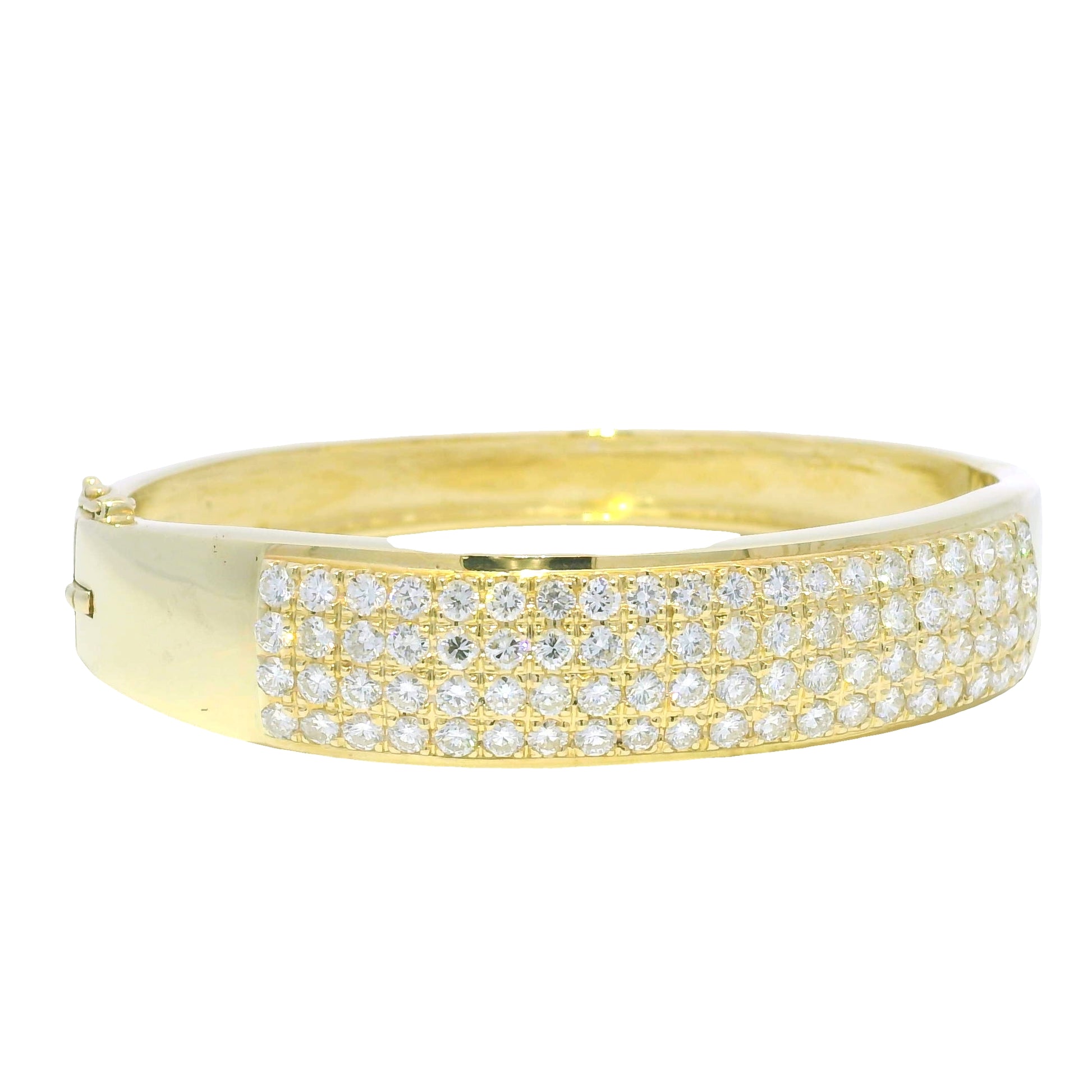 14k Yellow Gold Natural Round Diamond 4-Row Wide Bangle Bracelet