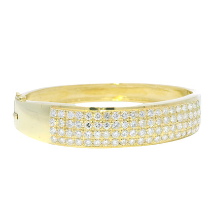 14k Yellow Gold Natural Round Diamond 4-Row Wide Bangle Bracelet