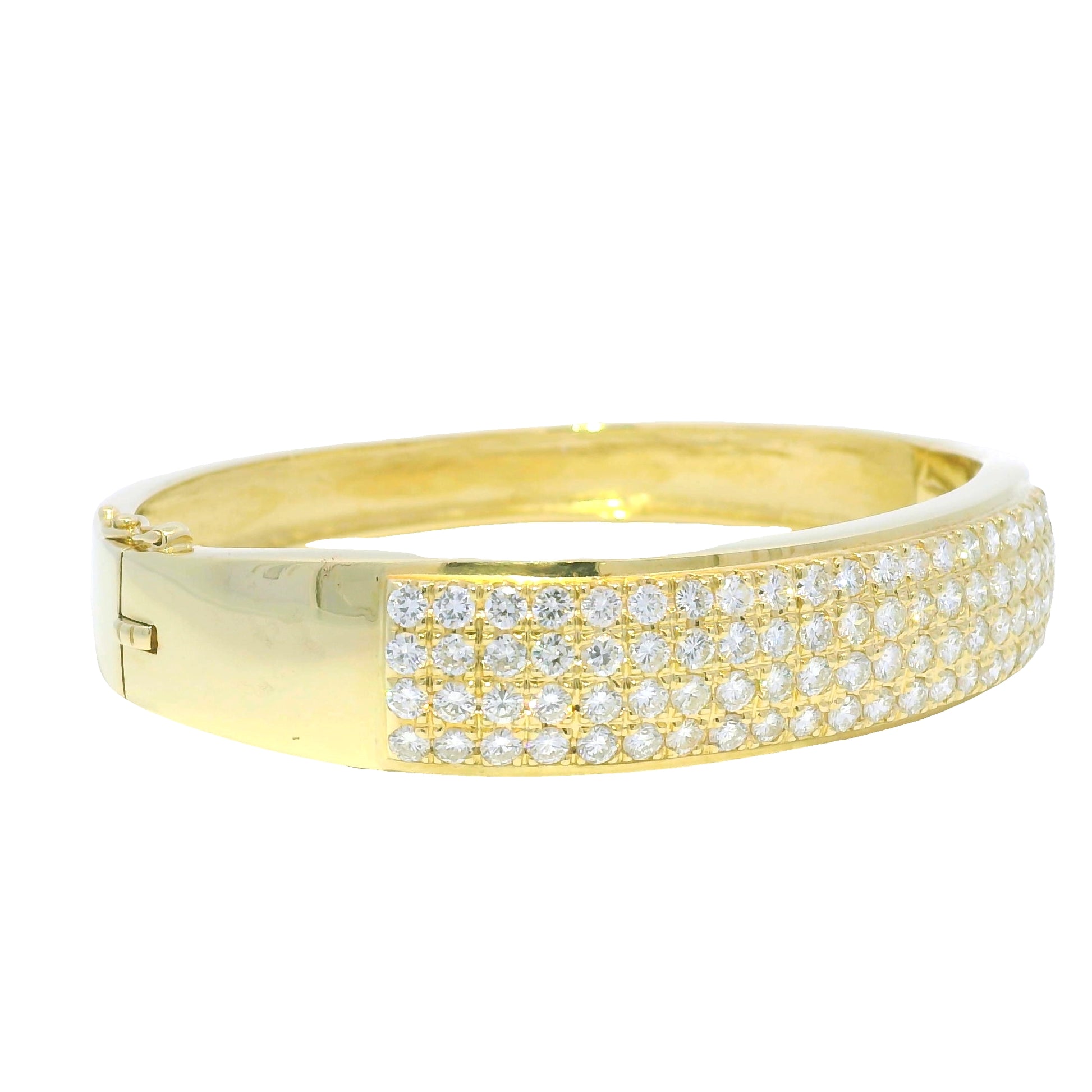 14k Yellow Gold Natural Round Diamond 4-Row Wide Bangle Bracelet