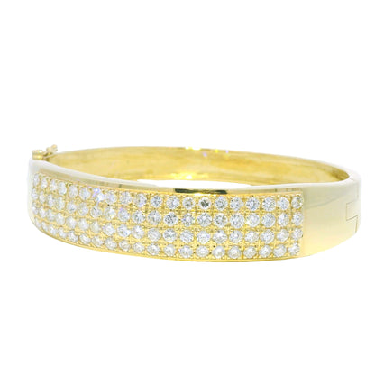14k Yellow Gold Natural Round Diamond 4-Row Wide Bangle Bracelet