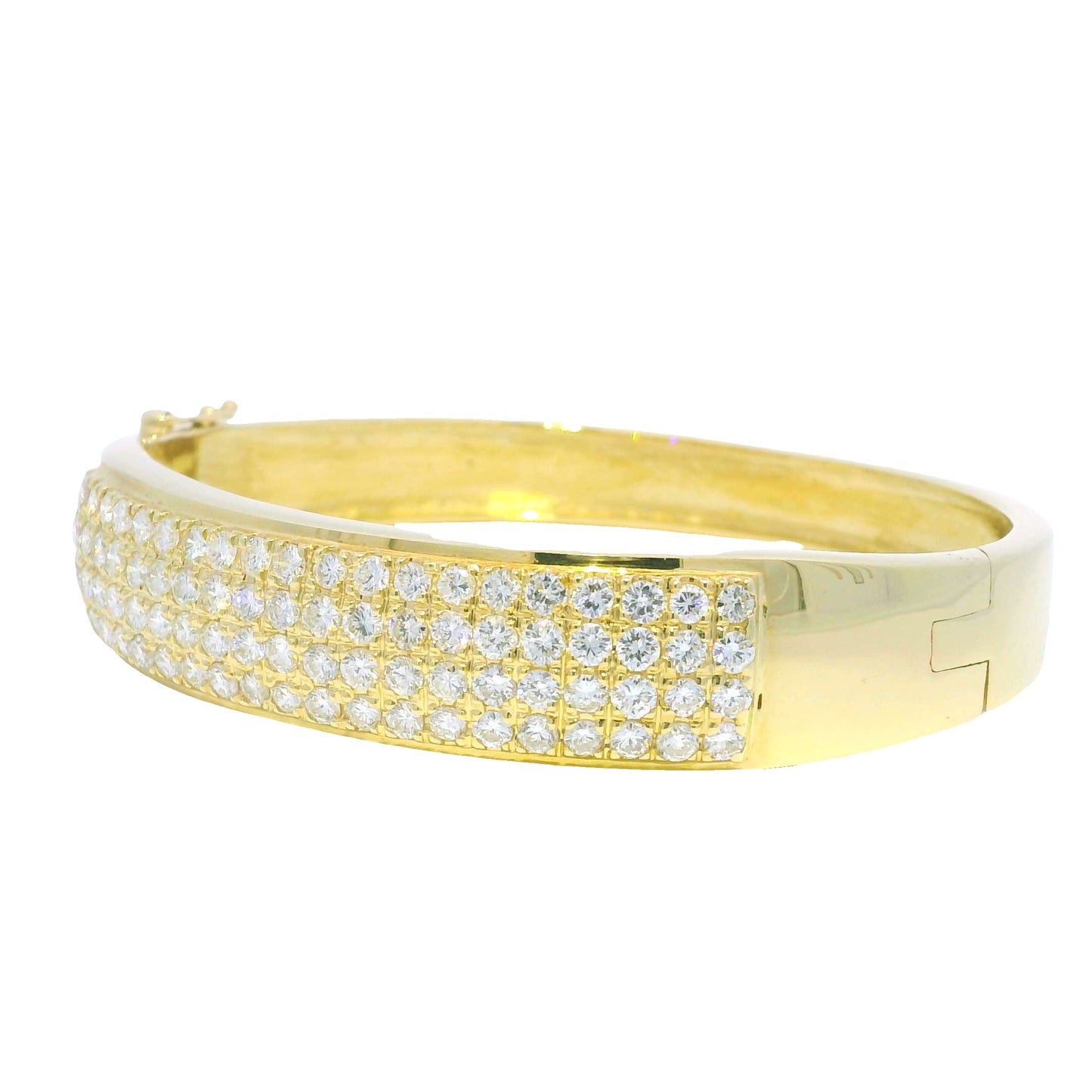 14k Yellow Gold Natural Round Diamond 4-Row Wide Bangle Bracelet