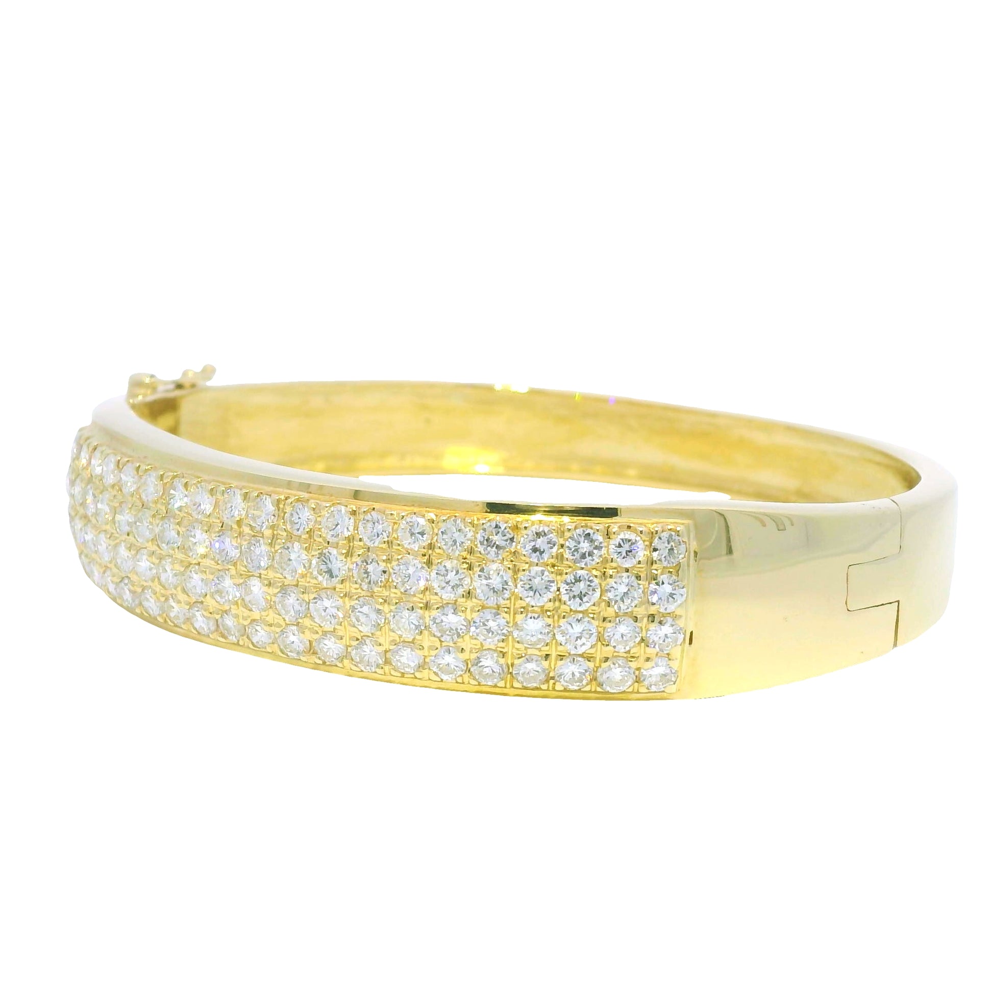 14k Yellow Gold Natural Round Diamond 4-Row Wide Bangle Bracelet