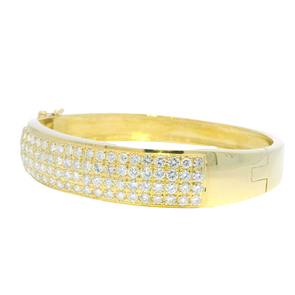 14k Yellow Gold Natural Round Diamond 4-Row Wide Bangle Bracelet