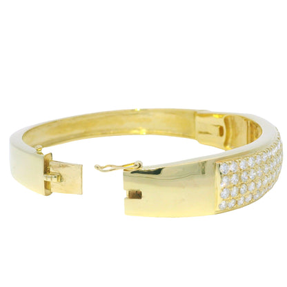 14k Yellow Gold Natural Round Diamond 4-Row Wide Bangle Bracelet