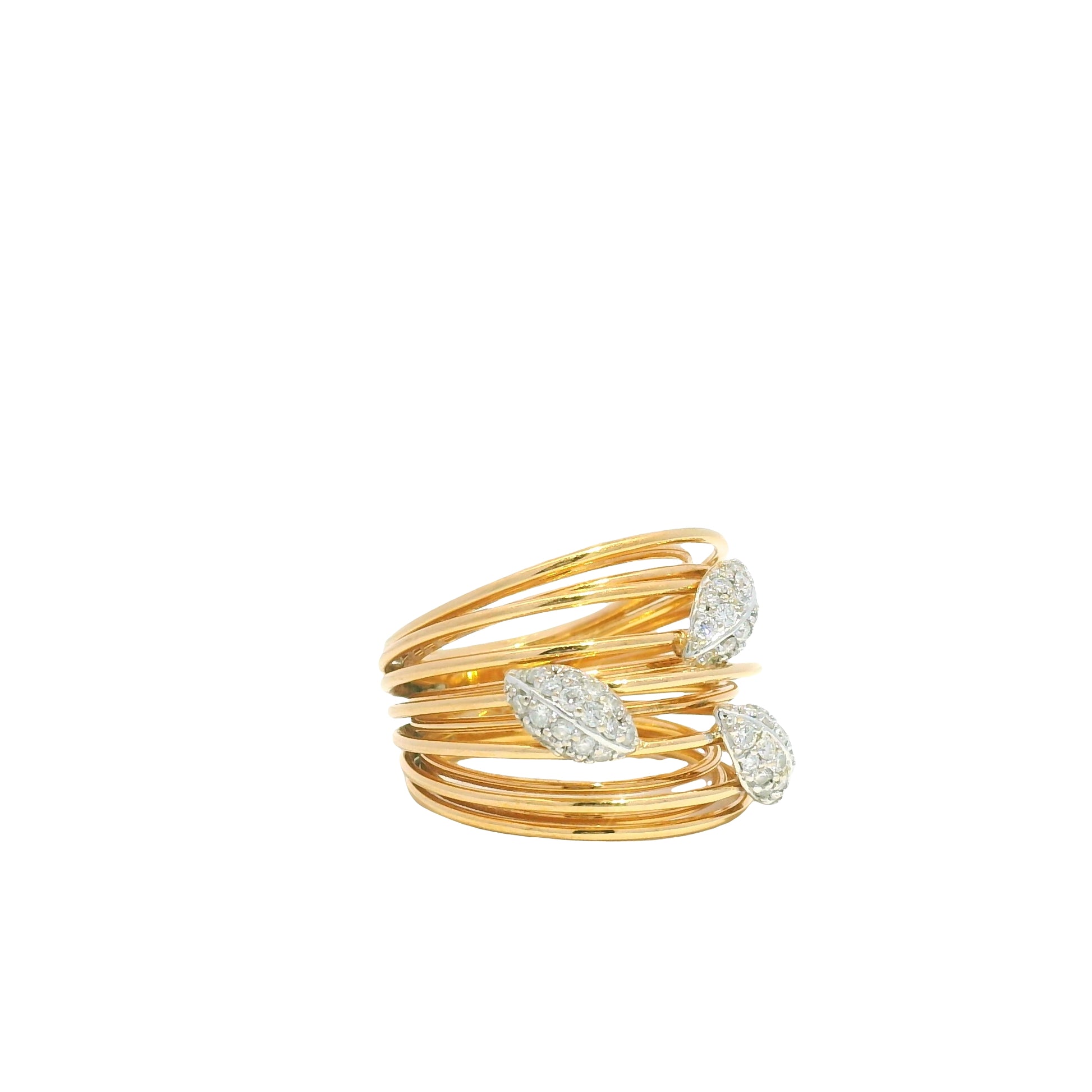 18K Rose Gold Natural Round Brilliant Cut Diamond Leaf Wire Ring