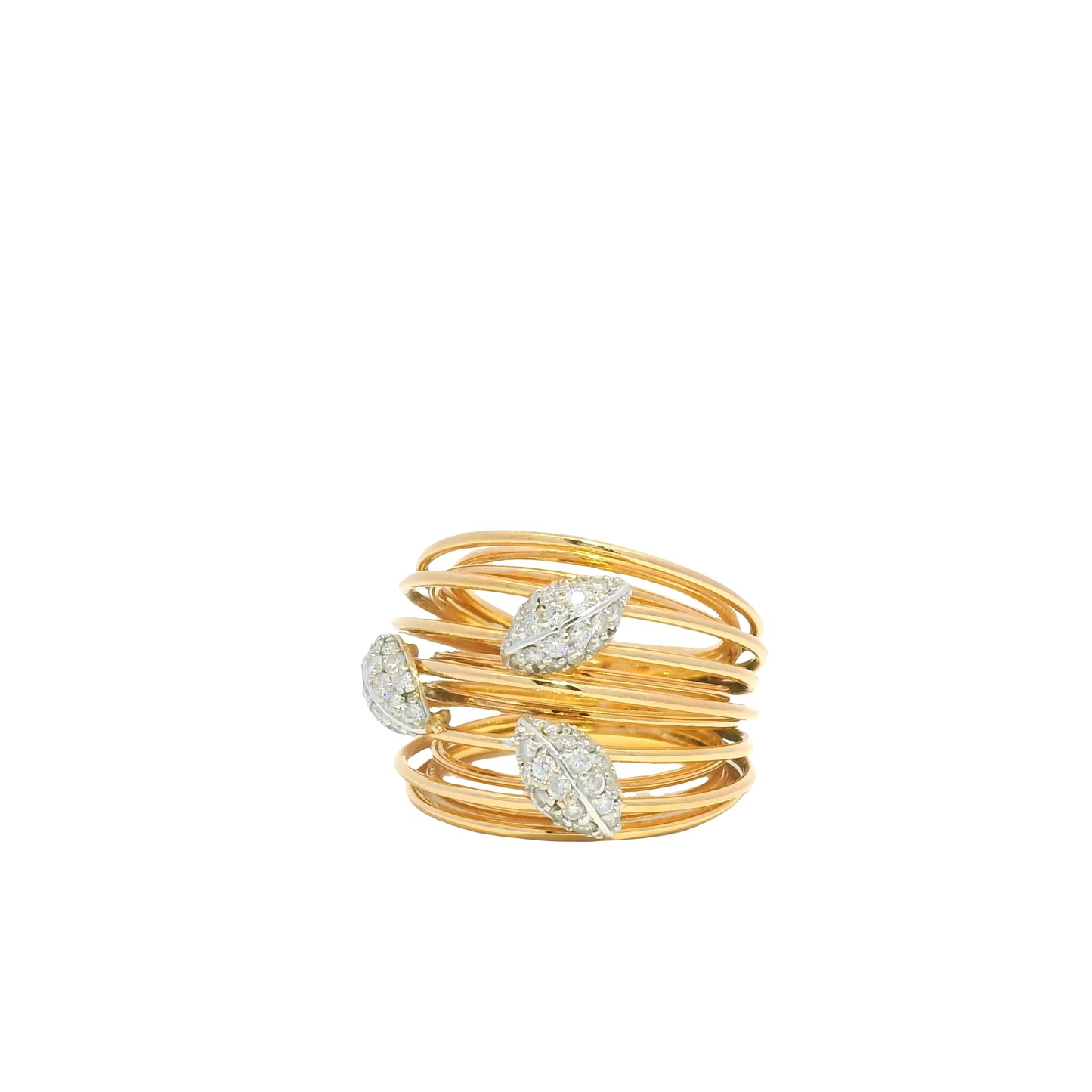 18K Rose Gold Natural Round Brilliant Cut Diamond Leaf Wire Ring