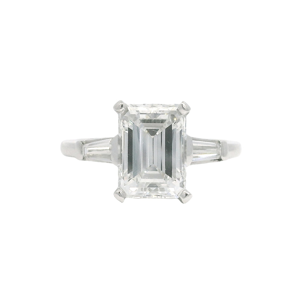 GIA Platinum Natural 2.38 Carat Emerald-Cut Diamond Side Stone Engagement Ring — product photo 1