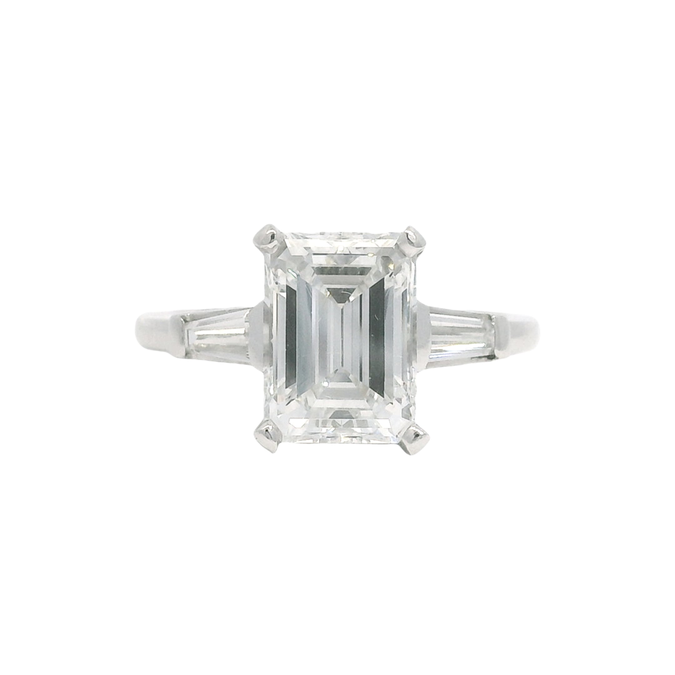 GIA Platinum Natural 2.38 Carat Emerald-Cut Diamond Side Stone Engagement Ring