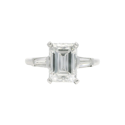 GIA Platinum Natural 2.38 Carat Emerald-Cut Diamond Side Stone Engagement Ring