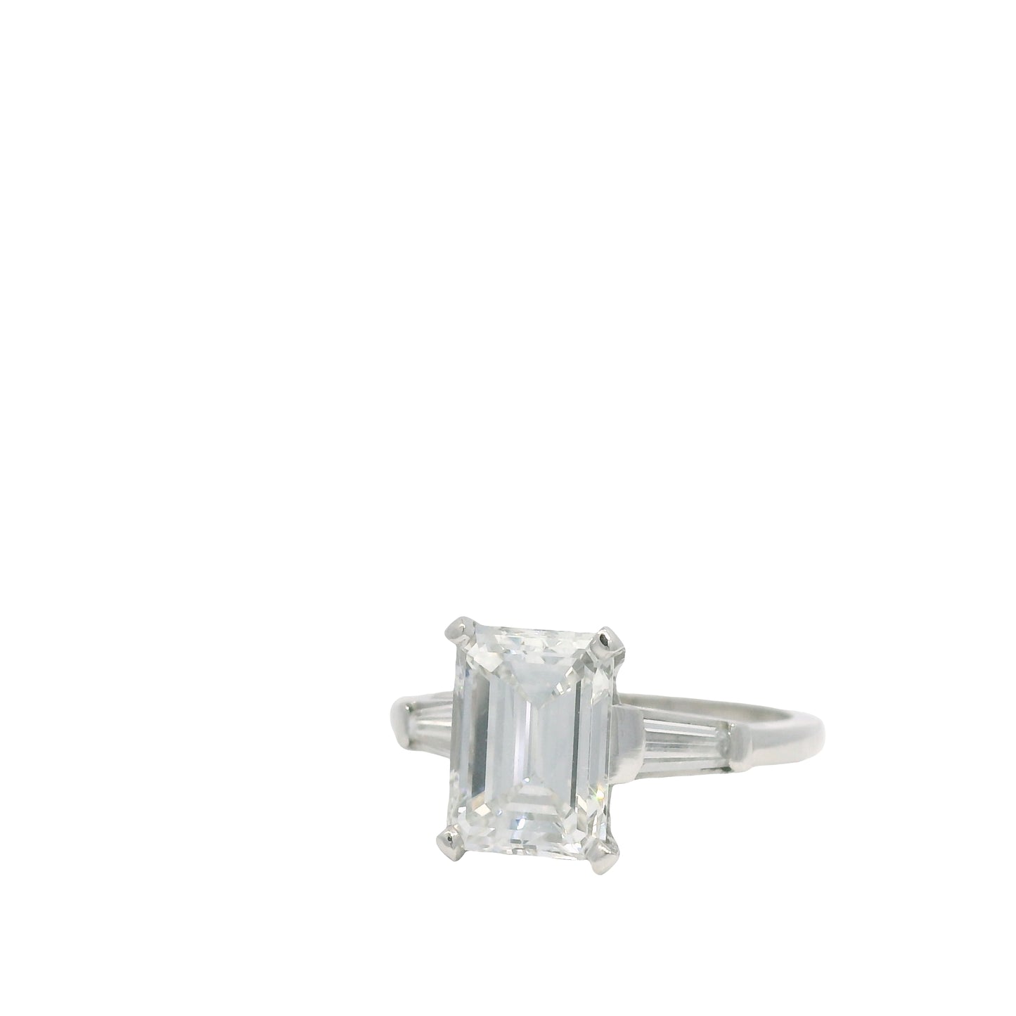GIA Platinum Natural 2.38 Carat Emerald-Cut Diamond Side Stone Engagement Ring