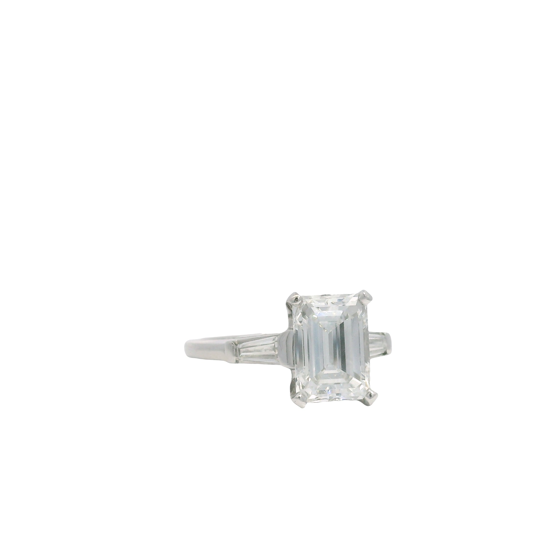 GIA Platinum Natural 2.38 Carat Emerald-Cut Diamond Side Stone Engagement Ring