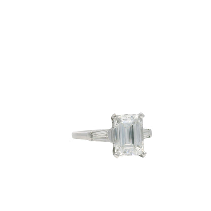 GIA Platinum Natural 2.38 Carat Emerald-Cut Diamond Side Stone Engagement Ring