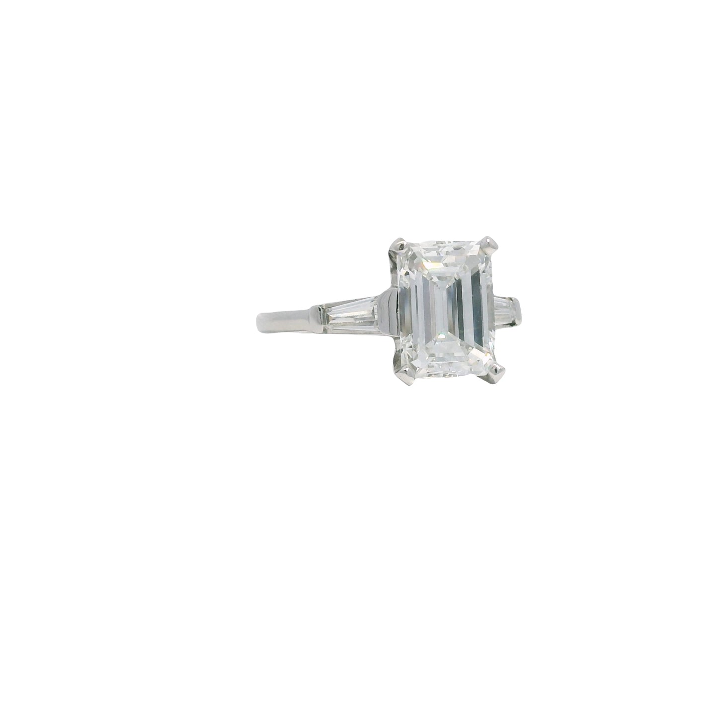 GIA Platinum Natural 2.38 Carat Emerald-Cut Diamond Side Stone Engagement Ring