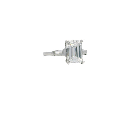 GIA Platinum Natural 2.38 Carat Emerald-Cut Diamond Side Stone Engagement Ring