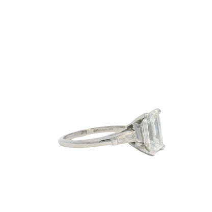 GIA Platinum Natural 2.38 Carat Emerald-Cut Diamond Side Stone Engagement Ring