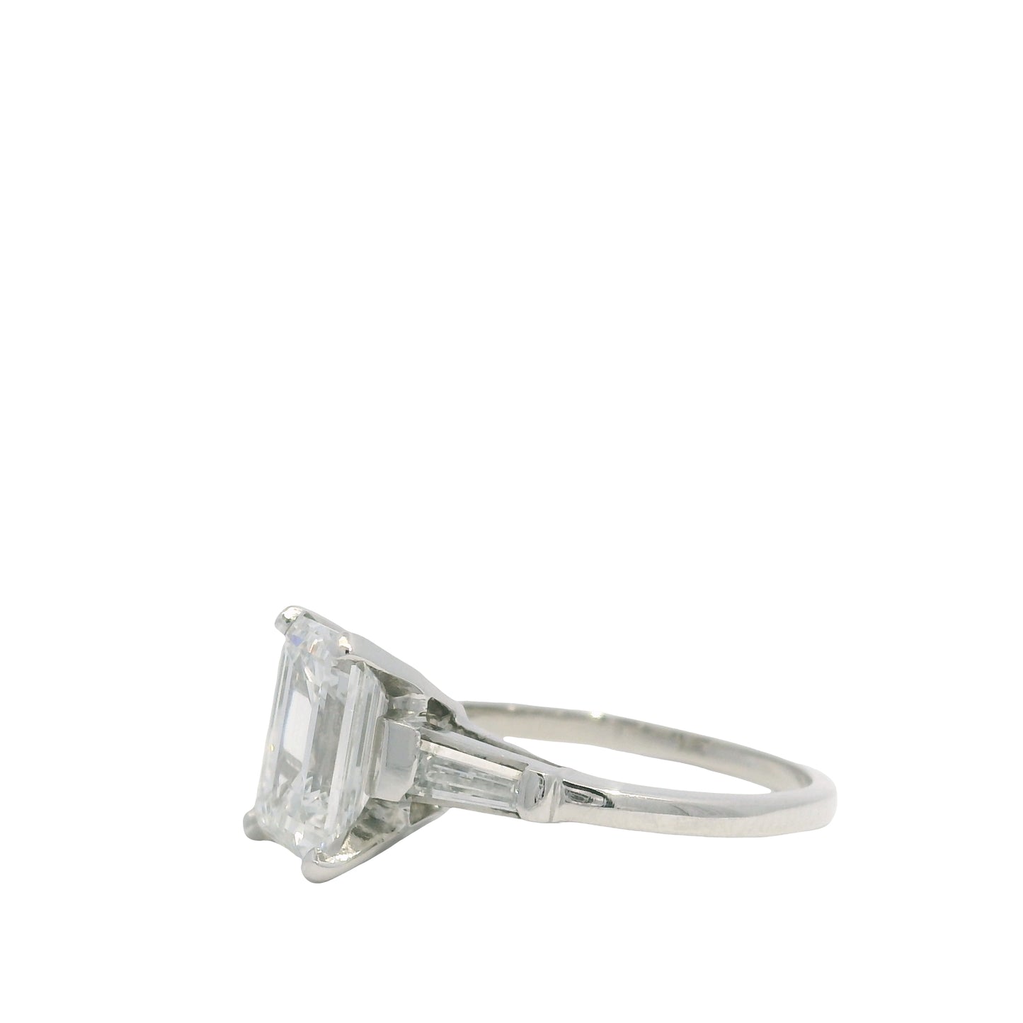 GIA Platinum Natural 2.38 Carat Emerald-Cut Diamond Side Stone Engagement Ring