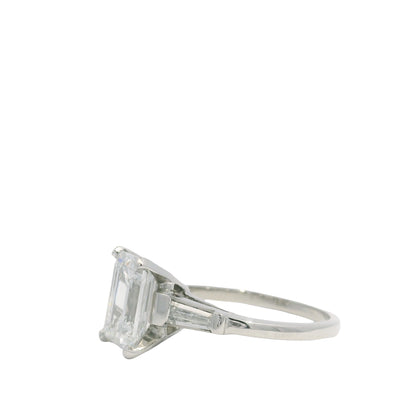 GIA Platinum Natural 2.38 Carat Emerald-Cut Diamond Side Stone Engagement Ring