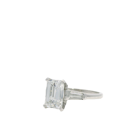 GIA Platinum Natural 2.38 Carat Emerald-Cut Diamond Side Stone Engagement Ring