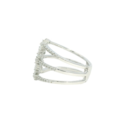 14K White Gold Natural Baguette& Round Brilliant Diamonds Wide Open Ring
