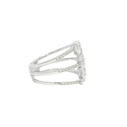 14K White Gold Natural Baguette& Round Brilliant Diamonds Wide Open Ring