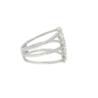 14K White Gold Natural Baguette& Round Brilliant Diamonds Wide Open Ring