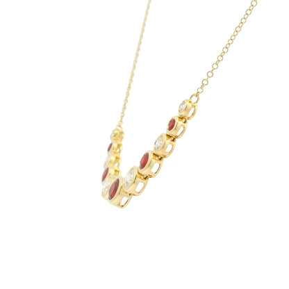 14K Yellow Gold Natural Diamond & Round Shape Ruby Adjustable Chain Necklace